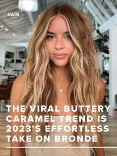 Brown Carmel Blonde Balayage, Butter Caramel Hair, Carmel Blonde Hair Color Ideas, Natural Caramel Balayage, Fall Carmel Blonde Hair Color, Autumn Hair Color Blonde Balayage, Darker Blonde Hair Color Ideas For Fall, Hair 2023 Fall, Honey Caramel Blonde Balayage