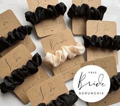 black scrunffles are on brown tags with the words free bride