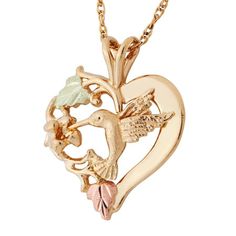 Hummingbird In a Heart Black Hills Gold Pendant & Necklace - Jewelry Gold Hummingbird, Black Hills Gold Jewelry, Fine Gold Necklace, Heart Shaped Pendant, Black Hills Gold, Heart Pendant Gold, Gold Leaves, Black Hills, Heart Shape Pendant