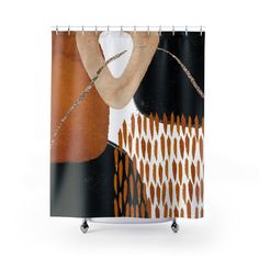 a shower curtain with an image of a woman's torso and hands on it