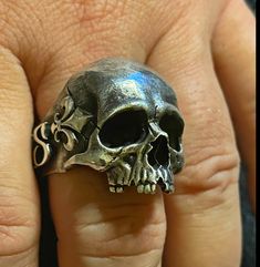 Gothic Skull Ring Collectible, Symbolic Engraved Skull Ring, Silver Engraved Skull Ring, Symbolic Hand Cast Skull Ring, Gothic Skull Rings With Engraving, Hand Cast Sterling Silver Skull Ring, Sterling Silver Skull Ring With Engraving, Sterling Silver Skull Ring Engraved, Sterling Silver Engraved Skull Ring