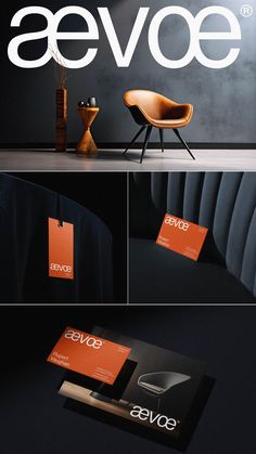 an orange and black business card with the word evvee on it, next to a