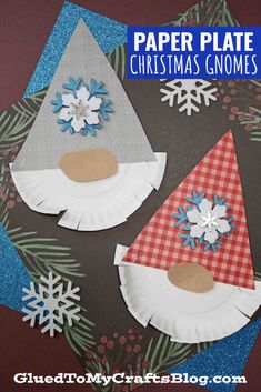 paper plate christmas gnomes craft for kids with snowflakes on the top and bottom