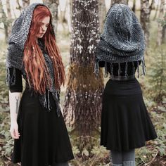 Pagan Shawl, Gothic Shawl, Hooded Capelet, Medieval Cape, Viking Hood, Hooded Shawl, Strega Fashion, Fashion Goth, شال كروشيه