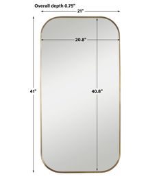 a large mirror with measurements for the length and width, on a white background is shown