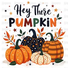 a card with pumpkins and stars on it that says hey there pumpkin in the middle