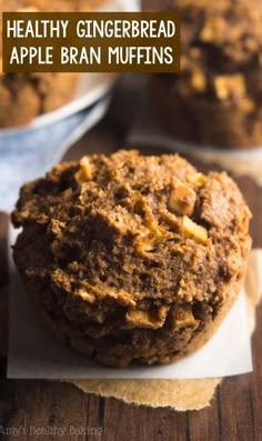 healthy gingerbread apple bran muffins with text overlay