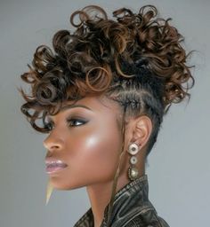 Bang Updo, Curly Hair Shaved Side, Diva Hair, Mohawk Styles, Wow Hair Products, Haute Hair, Headpiece Hairstyles, Faux Hawk, Big Chop