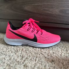 Nike Air Zoom Pegasus 36 Women's | Hyper Pink | Size 8 | Never Worn Pink Running Shoes With Boost Midsole, Pink Running Shoes With Boost Midsole For Light Sports, Pink Running Shoes For Light Sports With Boost Midsole, Pink Running Shoes With Boost Midsole For Training, Pink Training Running Shoes With Boost Midsole, Pink Breathable Athleisure Running Shoes, Pink Cushioned Athleisure Running Shoes, Pink Athleisure Sneakers For Running Errands, Pink Cushioned Footbed Running Shoes For Athleisure