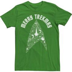 a green star trek t - shirt with white lettering