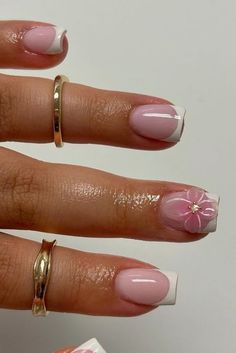 Simple Pastel Nails Short, Short Natural Nails With Design, Pink Girlie Nails, Short Nail Designs With Flowers, Nail Inspo On Natural Nails, Nail Designs For Really Short Nails, Cute Gel Manicure Ideas, Gel Nail French Tip, Short French Tip Gel Nails