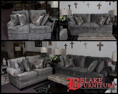 two pictures of the same couch and loveseat