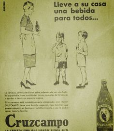 an old advertisement for cruzcampo beer with two children standing next to each other