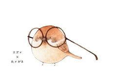 a watercolor painting of a bird wearing glasses