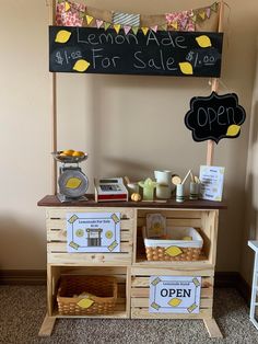 the lemonade stand is set up for sale