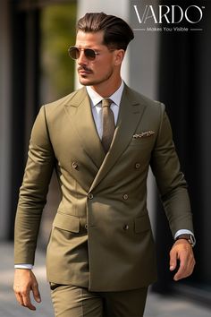 >>ORIGINAL ARTWORK AND CONTENT, PLEASE DO NOT COPY<< Men Suits, Suits For Man, Classic Olive Green Double Breasted Suit for Men  for Men piece Wedding Suit, Double Breasted, Formal Fashion Slim Fit Suit Elevate your style quotient with our meticulously crafted Olive Green Double Breasted Suit for men. This timeless piece of formal attire seamlessly combines sophistication and contemporary fashion trends. Expertly tailored to perfection, this double-breasted suit exudes confidence, making it a must-have addition to your wardrobe. Crafted from premium materials, this olive green suit not only ensures comfort but also guarantees durability. The luxurious feel of the fabric enhances your overall presence, whether you're attending a wedding, a business meeting, or a special occasion. Key Featur Olive Double Breasted Suit Men, Classic Khaki Suits For Formal Occasions, Tailored Khaki Business Suit, Formal Double-breasted Khaki Blazer, Formal Khaki Double-breasted Blazer, Mens Outfits Preppy, Mens Outfits Polo, Preppy Mens Outfits, Green Double Breasted Suit