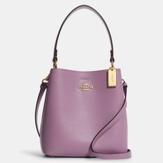 Brand New Coach Violet Bucket Bag; With Double Face Leather, Center Zip Compartment, And Snap Closure. Measurements- Handle With 6 3/4" Drop Detachable Strap With 22" Drop For Shoulder Or Crossbody Wear 8 1/2" (L) X 8 3/4" (H) X 4" (W) Style No. C9213 Rich Girl Aesthetic, Tie Scarf, Coach Outlet, Signature Canvas, Rich Girl, Online Bags, Kate Spade Crossbody, Small Town, Eggplant