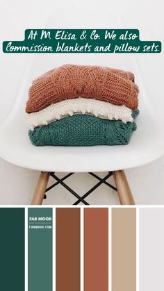 a white chair with some sweaters on it and color swatches in the background