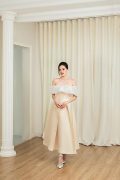 Luxe Off-Shoulder Dress MEAN BLVD Royal Prom, Timeless Fashion Pieces, Mean Blvd, Layered Dress, Wedding Attire Guest, Off Shoulder Fashion, Casual Wedding Dress, Designer Drapes, Mass Production