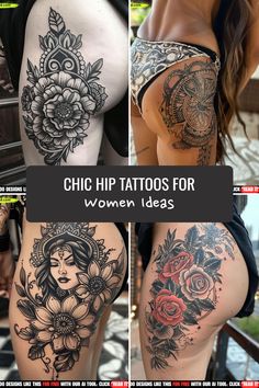 some tattoos are shown on the side of a woman's thigh and thighs, with flowers