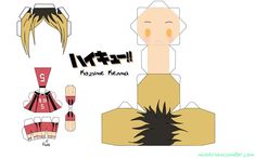 an anime paper doll with blonde hair and black eyes, wearing a yellow shirt that says kazume kuma