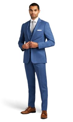 A premium steel blue performance stretch fabirc slim suit with two buttons and a notch lapel. Allure Men, Navy Tuxedos, Grey Suit Men, Light Blue Suit, Blue Suit Men, Blue Suit Wedding, Slim Suit, Brown Suits, Suit Shoes