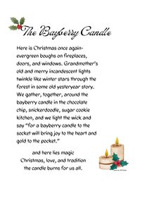 a christmas card with candles and holly leaves on it's side, next to a poem written in english