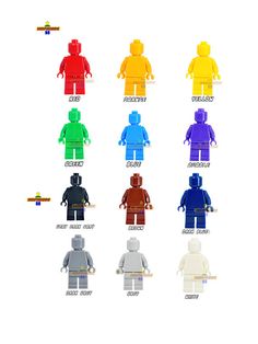 the different colors of lego minifigures are shown