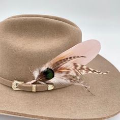 The Showgirl feather is the perfect way to add a touch of pink to your favorite hat! Hat not included. Adjustable Feathered Top Hat For Kentucky Derby, Adjustable Top Hat With Feathers For Kentucky Derby, Feather Hat Bands For Western-themed Fall Events, Adjustable Feathered Fedora Mini Hat, Fall Rodeo Hat Band With Feathers, Western Costume Hat With Feathers, Adjustable Fedora Mini Hat With Feathers, Country Style Fedora Felt Hat With Feathers, Feathered Hat Bands For Western-themed Events