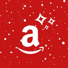 an amazon logo on a red background with snow flakes and stars in the air