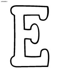 the letter e coloring page is shown in black and white, with an outline of the letter