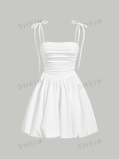 Free Returns ✓ Free Shipping✓. SHEIN MOD Knot Strap Ruched Cami Dress- Women Short Dresses at SHEIN. Cute Dresses Ideas, Dresses For Flat Chested Women, Dresses For Teens 8th Grade, White Dresses For Teens, Cute White Dress, White Short Dress, Dress For Short Women, Dresses For Teens, Cami Dress