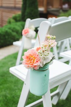 an instagram page with flowers in a mason jar on the back of a chair