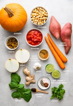 the ingredients for this recipe include carrots, chickpeas, spinach, peanuts, and other vegetables