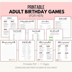 Printable Adult Birthday Games Printable Birthday Games, Graduation Wine Labels, Spring Cleaning Checklist Printable, Graduation Candy Bar, Birthday Games For Adults, Cleaning Checklist Printable, Baby Shower Candy Bar, Happy Birthday Cards Printable, Graduation Candy