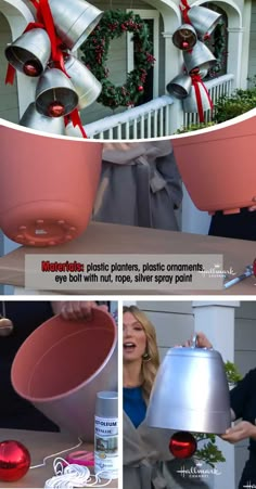 the instructions for how to make christmas bells out of plastic buckets are shown here