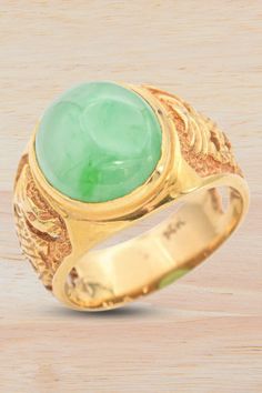 If you love timeless elegance, this vintage 14K yellow gold jade cabochon ring is a must-have. The rich gold setting beautifully complements the smooth jade stone, making it a perfect piece for any occasion. #VintageJewelry #GoldRing #JadeJewelry Antique Rings Vintage, Diamond Cocktail Rings, Cabochon Ring, A Symbol, Jade Jewelry, Jade Stone, Pendant Bracelet, Gold Set, Antique Rings