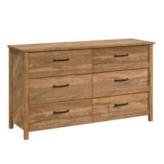 a wooden dresser with four drawers and two handles