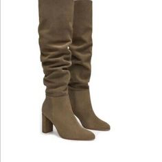 Nwt Zara Taupe Gray Suede Knee High Boots Size 8 / Eur 39 Real Suede Leather Medium Heel Height Never Worn, In Excellent Condition Brown Fall Boots, Velvet Knee High Boots, Blue Velvet Boots, Rubber Sole Boots, Suede Over The Knee Boots, Suede Knee High Boots, Black Thigh High Boots, Kitten Heel Boots, Thigh High Suede Boots