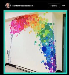 the wall is decorated with colorful circles