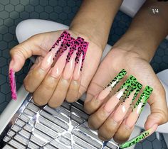 Green Cheetah Nails, Cheetah Nails, Long Stiletto, Short Coffin, Edgy Nails, Exotic Nails, Coffin Nails Long, Nail Swag