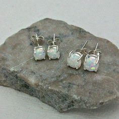 White Opal Earrings/Sterling Silver White Opal Earrings/Round White Opal Earrings For Pierced Ears, White Opal Drop Earrings, White Round Stone Earrings For Gift, Opal Earring, White Opal Earrings, Earrings Opal, Earrings Gemstone, Birthstone Earrings, Opal Earrings Stud