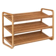 a bamboo shelf with two shelves on each side