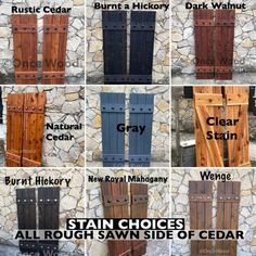 many different types of wooden doors with names on them