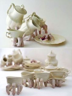 two pictures with different types of ceramic objects