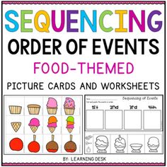 an ice cream cone and cupcake themed sequence of events for children to work on