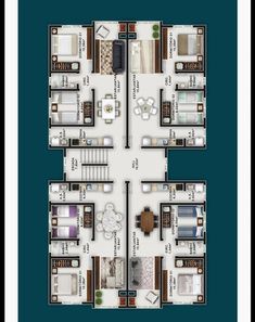 an overhead view of a floor plan for a house with multiple beds and living areas