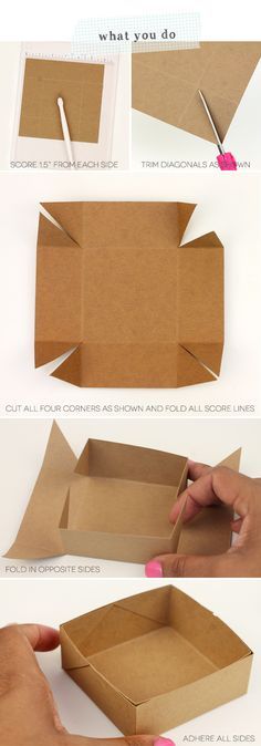 the instructions for how to make an origami box with paper and scissors in it