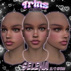 three female heads with hearts around them and the words,'selena love boss '