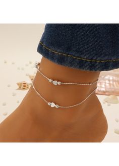 Color:Silvery White;Package Contents:2 X Anklets;Occasion:Sport; Silver Adjustable Anklets For Spring, Adjustable Silver Anklets For Spring, Silver Anklet With Ankle Strap For Party, Silver Anklets For Valentine's Day Party, Trendy Silver Anklets For Summer, Silver Heart Anklets For Party, Elegant Silver Anklets For Valentine's Day, Trendy Anklets For Valentine's Day, Silver Metal Ankle Strap Anklet